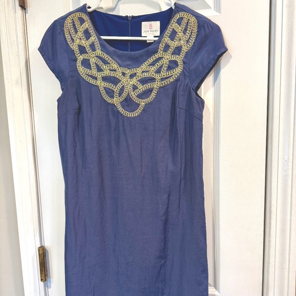 JB by Julie Brown Dresses & Skirts - Julie Brown - Size 2 - Navy, Silk, Gold Embellished Neck Line, Shift Dress